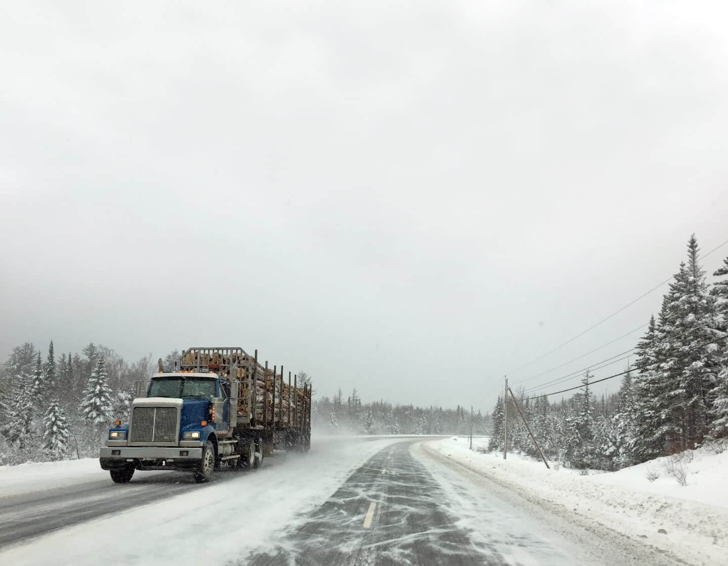 semi truck on icy road