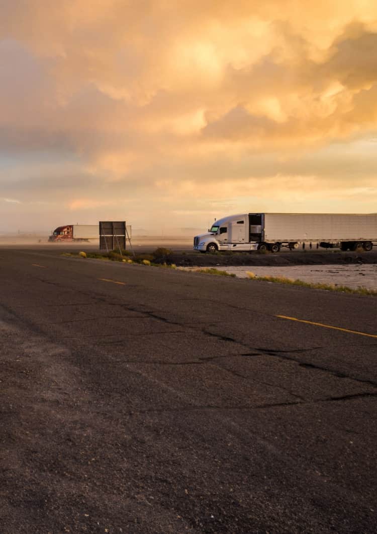 semi trucks in the desert