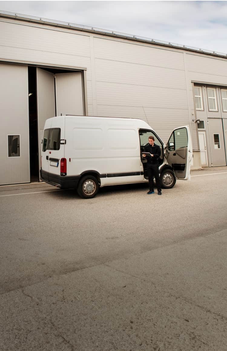 van outside warehouse